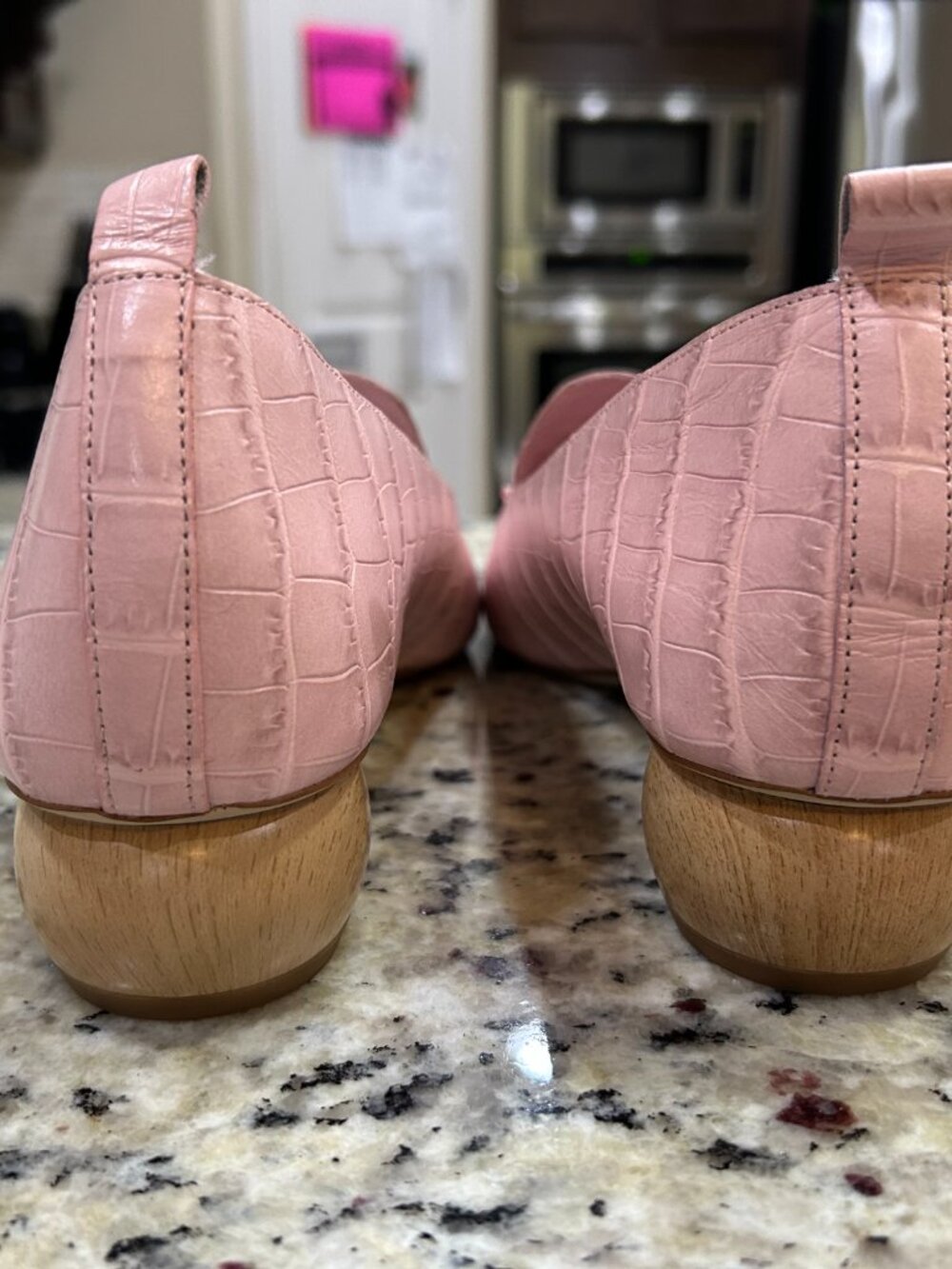 Jeffrey Campbell Pink Croc Loafers with Round Wooden Heel - Picture 4 of 12